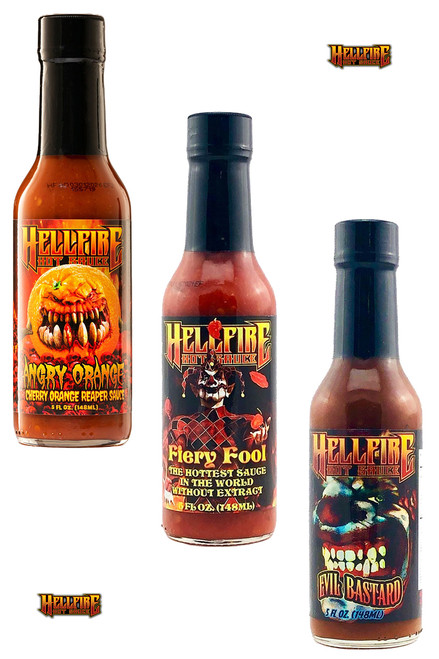 Hellfire Angry Fool Bastard Hot Sauces Set, 3/5oz.