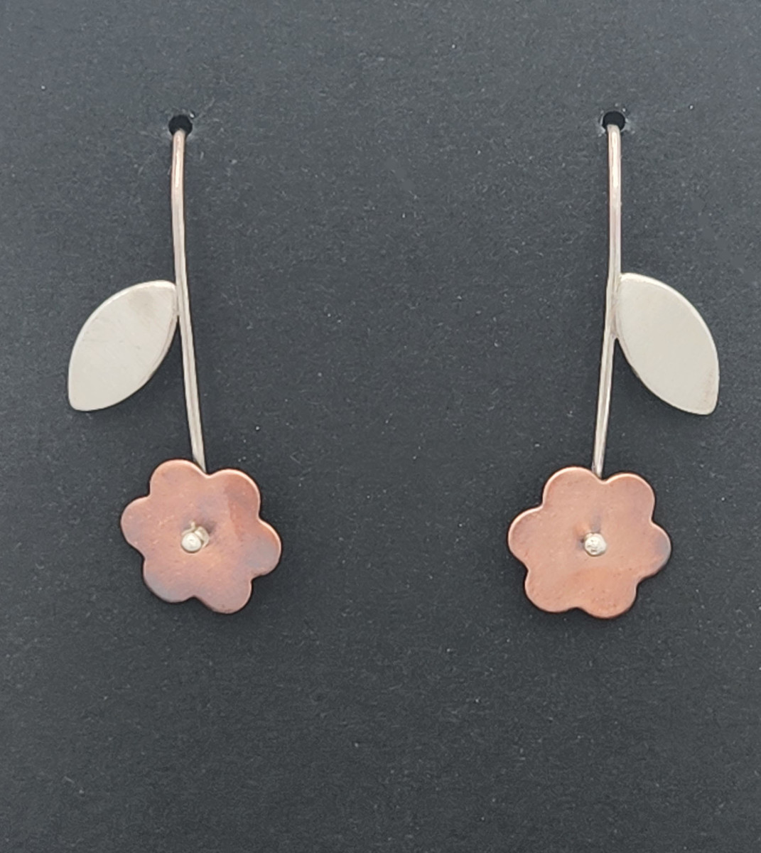 Earrings ~ Copper Drop Stems with Silver Leaves