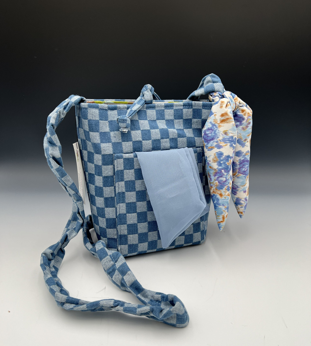 Purse - Long Strap Blue Check Denim