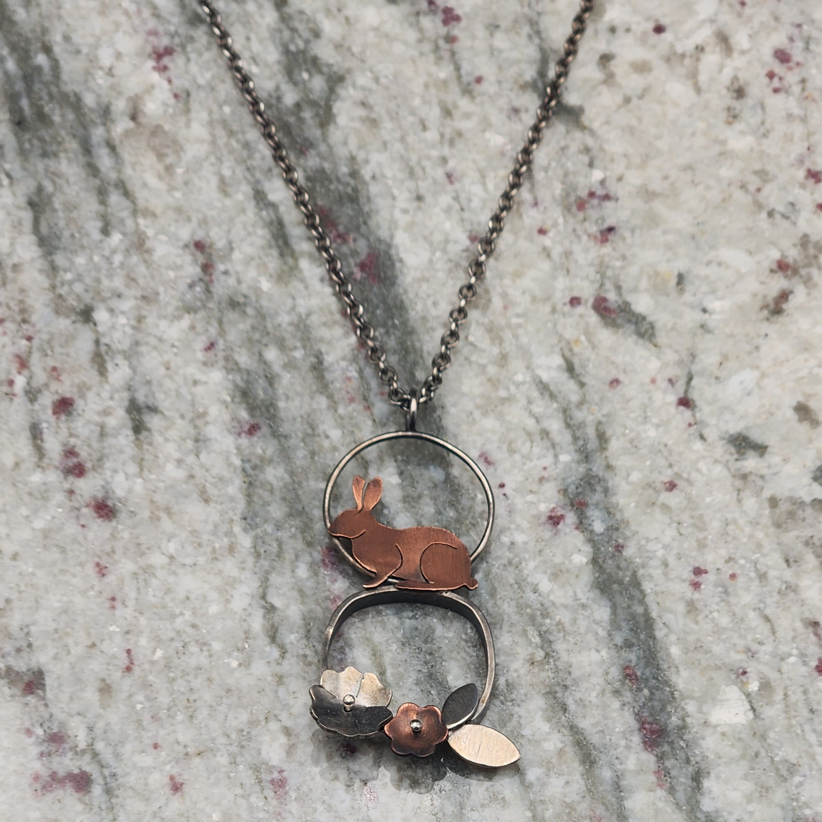 Necklace - Rabbit and 3D florals