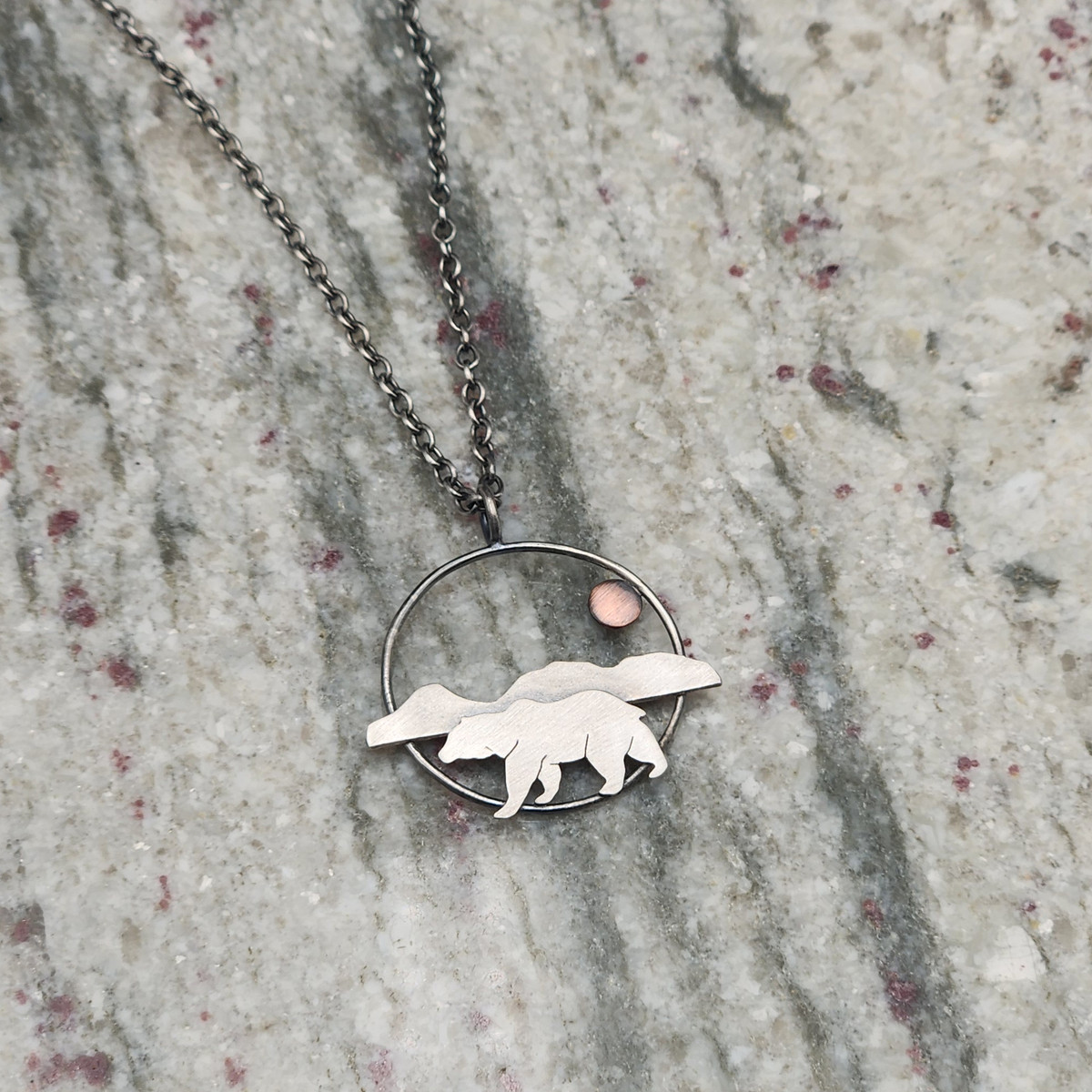 Necklace - Bear and Mountain scene