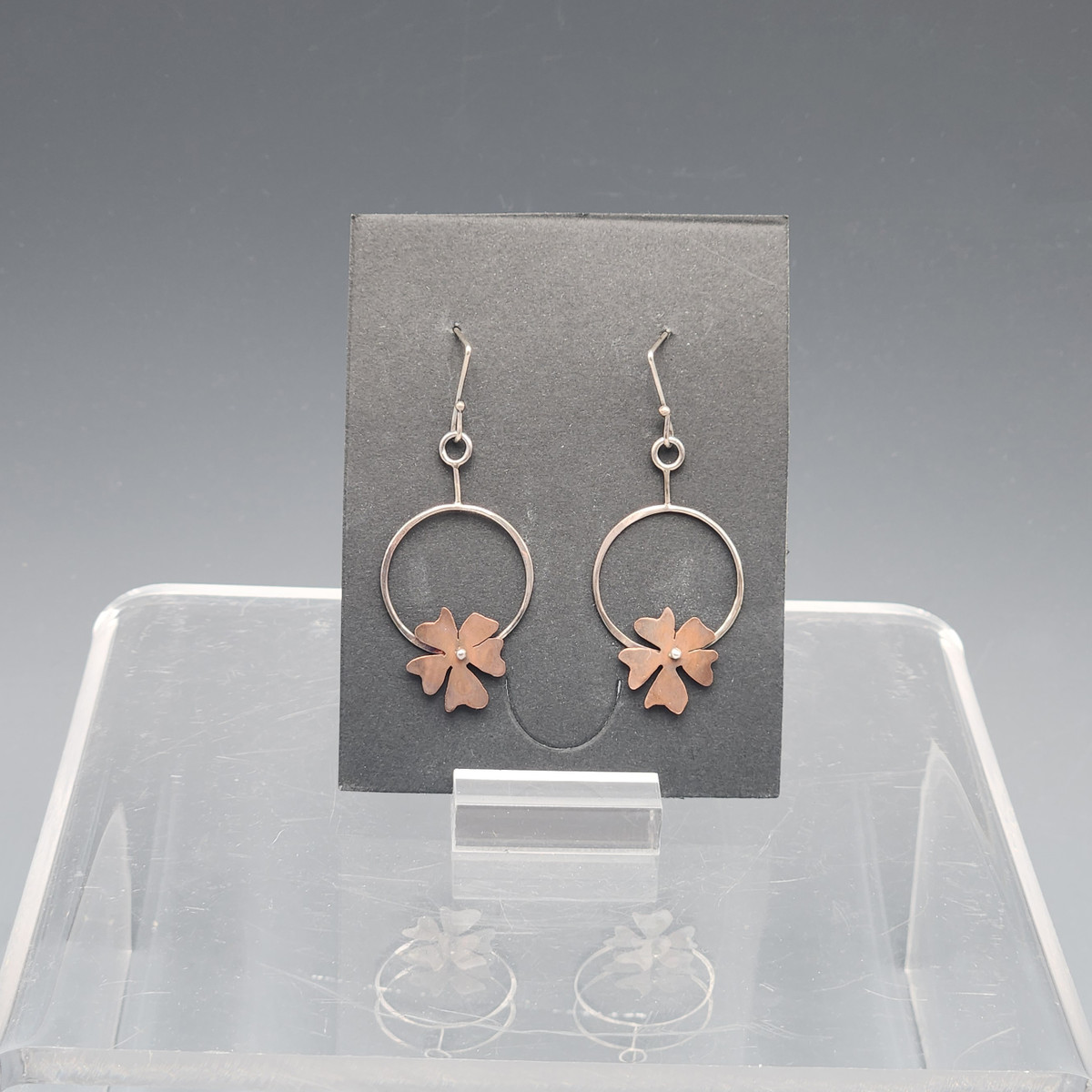 Earrings - Retro Copper Flowers on Circles