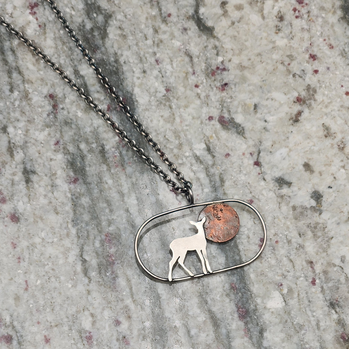 Necklace - Doe and Moon on Oval