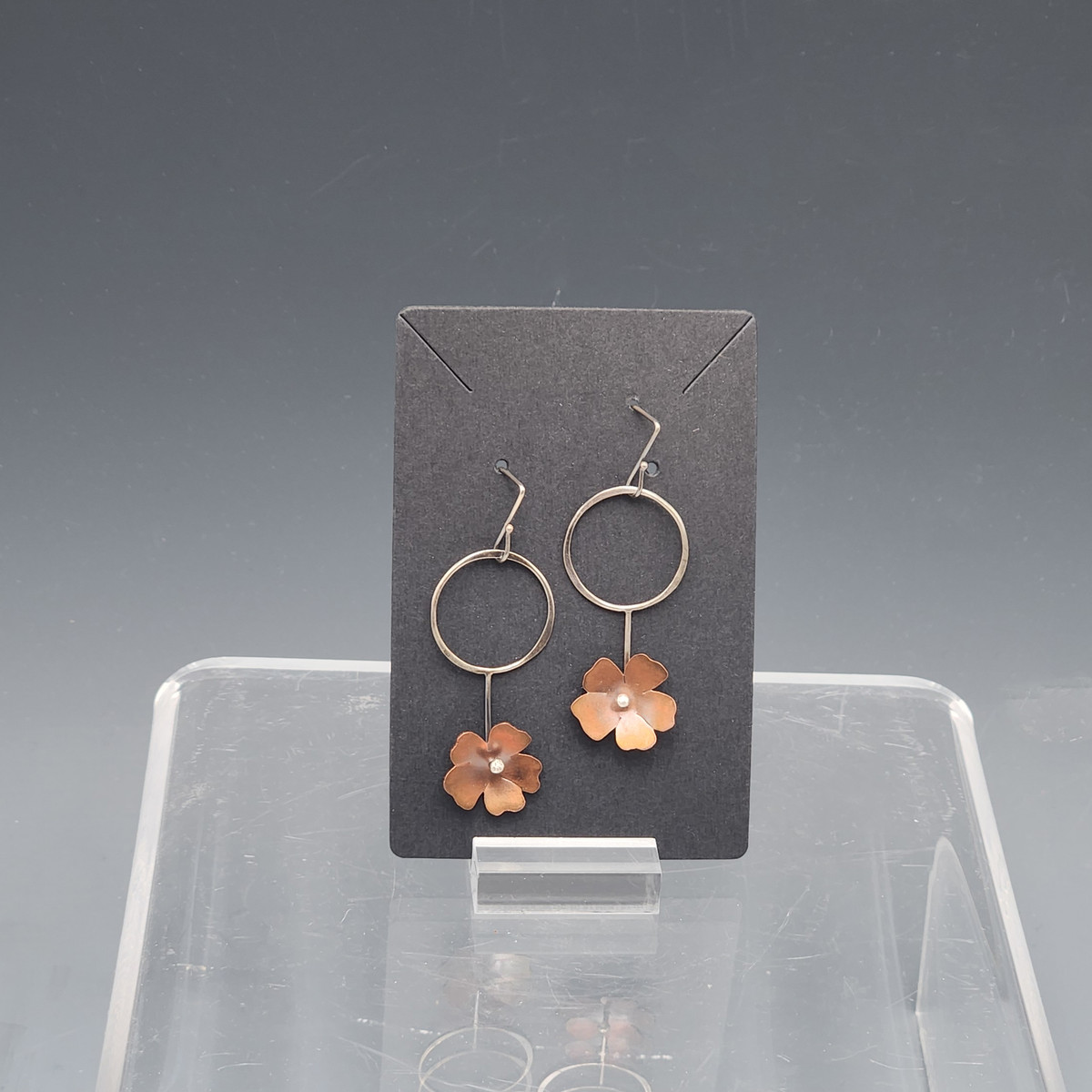 Earrings - Copper Flowers, Circles No Leaves