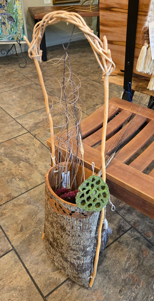 Folded Bark Basket - Hanging