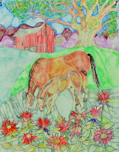 Horses Bordered by Bee Balm