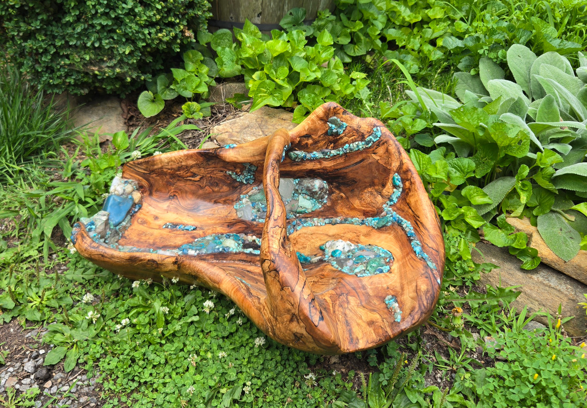 Bowl - Spalted Black Walnut w/Stones - 12AB