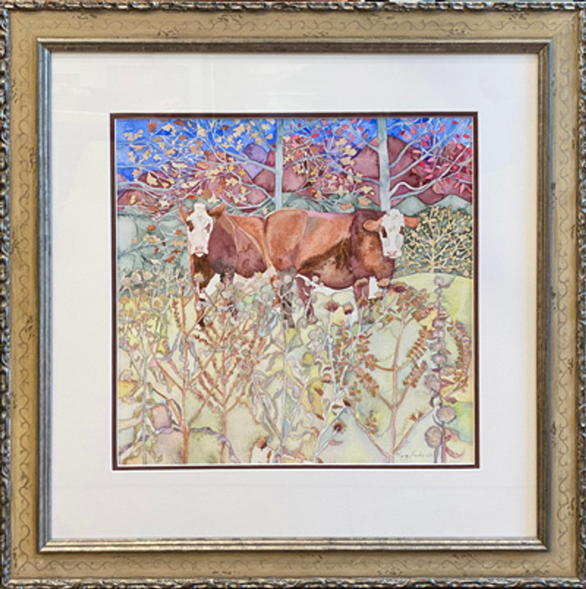 Cows Bordered by Dried Wildflowers