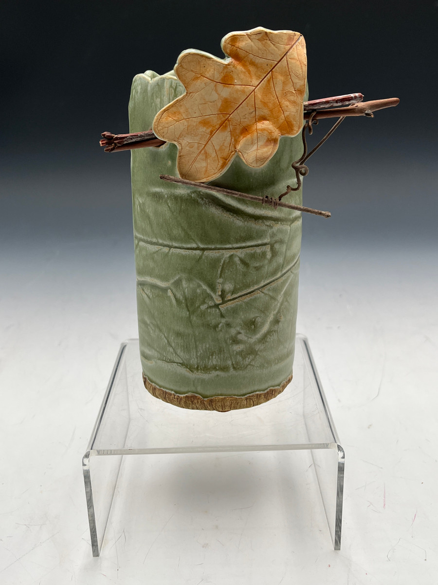 208 - Small Green Twig and Leaf Vase