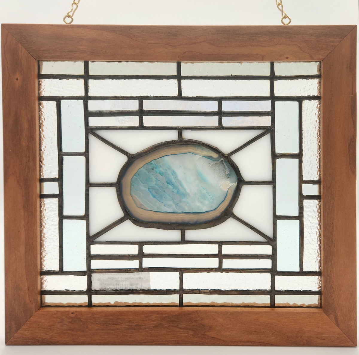 Aqua Agate Slice, Cherry Wood Frame - Small