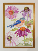 Blue Bird in Purple Coneflowers
