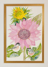 Pink Sunflowers & Chickadees