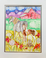 Horses Bordered by White Milkweed & Fire Pink