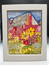 Red Barn with Woodland Sunflowers and Flat-Topped Asters