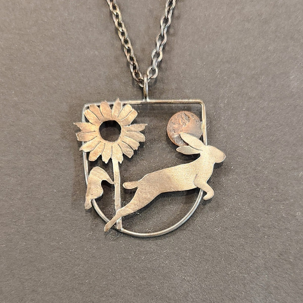 Necklace - Rabbit and Sunflower with Moon