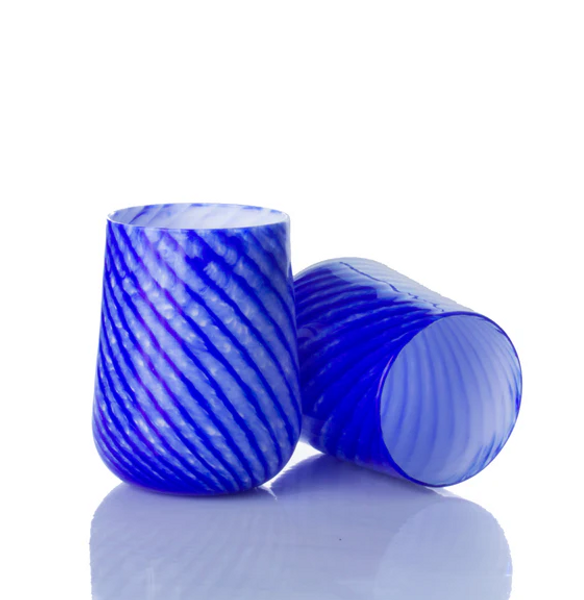 Stemless Wine Glass ~ Cobalt Twist