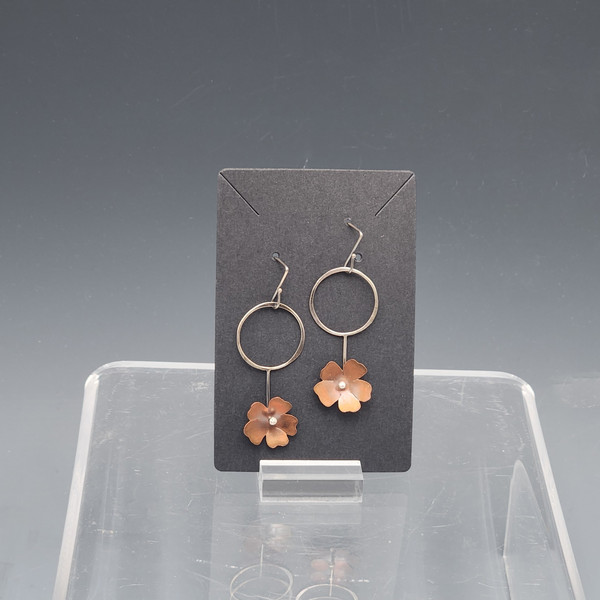 Earrings - Copper Flowers, Circles No Leaves