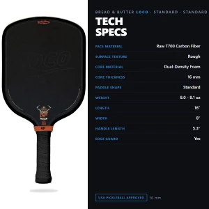 Bread & Butter Loco 16mm Pickleball Paddle - Standard Black