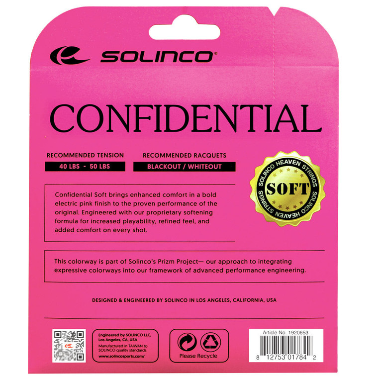 Solinco Confidential Soft 16L String Set 12.2m — Electric Pink