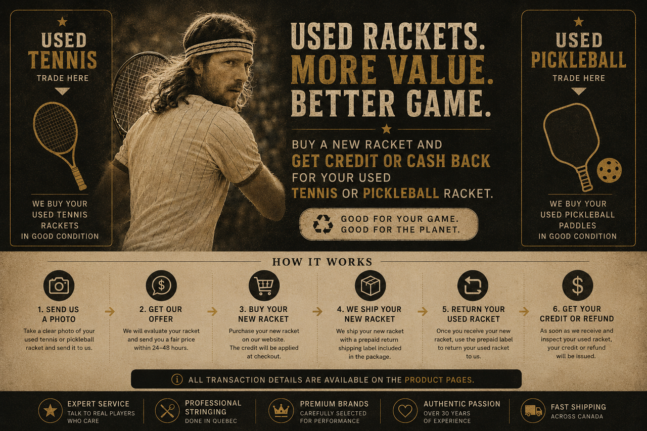 Used Rackets — More Value. Better Game. Trade-in program.