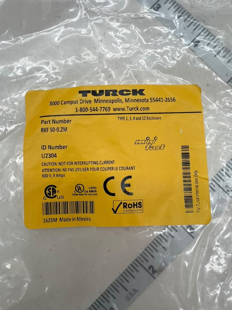 Turck 5 Pin Connector for OSC Trailer RKF 50-0.2M, label with part number