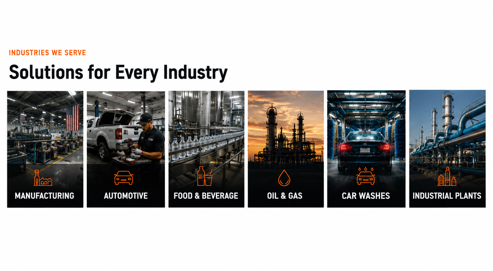 Industrial air compressor solutions for manufacturing, automotive, food and beverage, oil and gas, car washes, and industrial plants across South Texas and Northern Mexico.