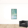 Set Of Three Blue Green Abstract Water with Gold Floater Frame Painting Wall Art