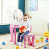 Kids Wooden Makeup Dressing Table and Chair Set with Mirror and Drawer-Pink - Color: Pink D681-HW66654PI