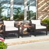 3 Pieces Patio Rattan Furniture Set with Acacia Wood Tabletop - Color: Off White D681-HW69536