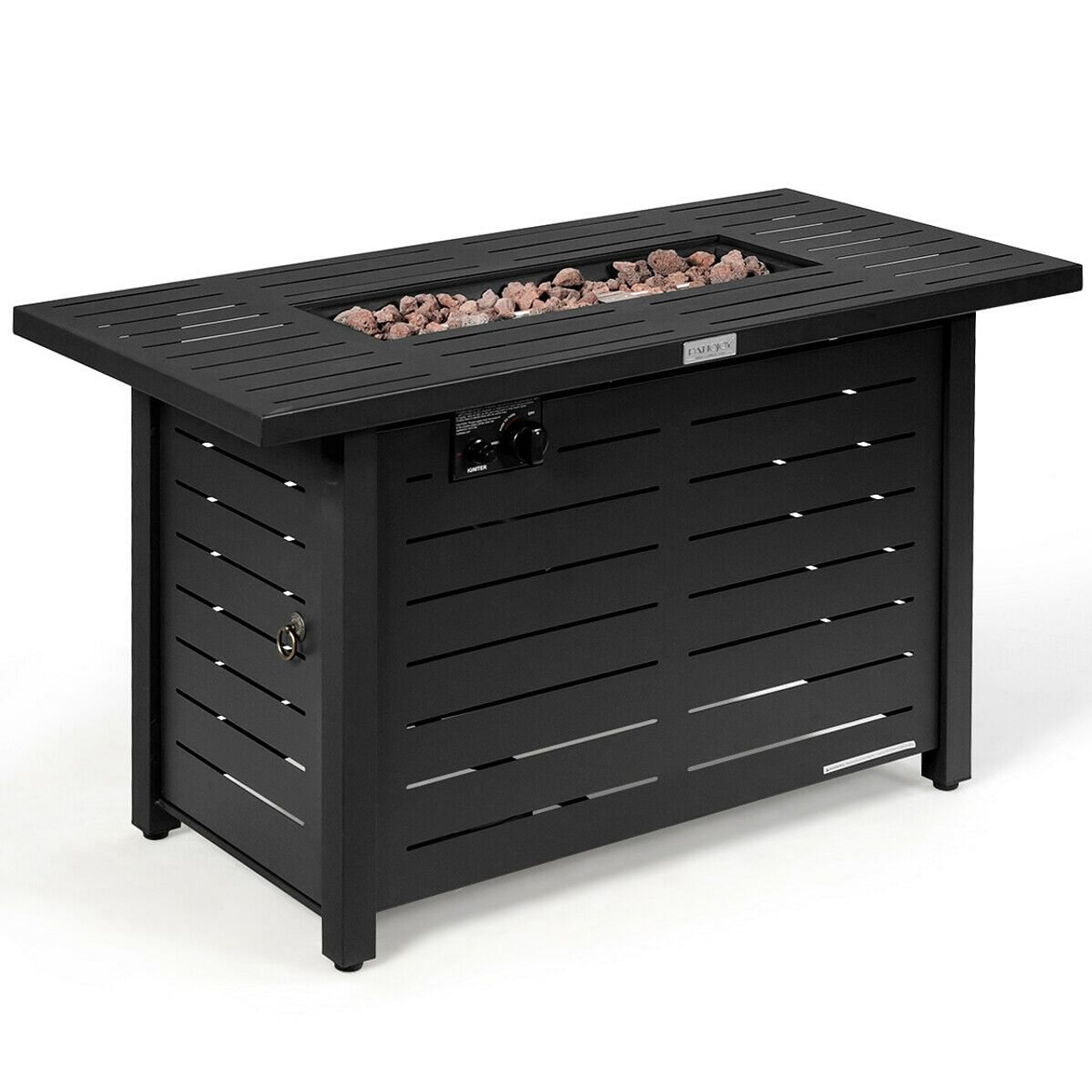 42 Inch 60 000 BTU Rectangular Propane Fire Pit Table with Waterproof Cover - Color: Black D681-OP70370