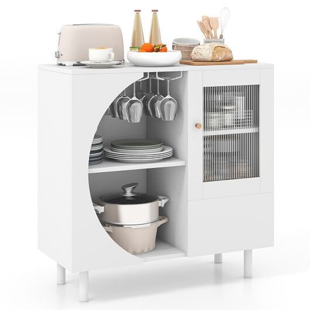 Kitchen Sideboard with Glasses Holder for Living Room Dining Room-White B593-JV11455