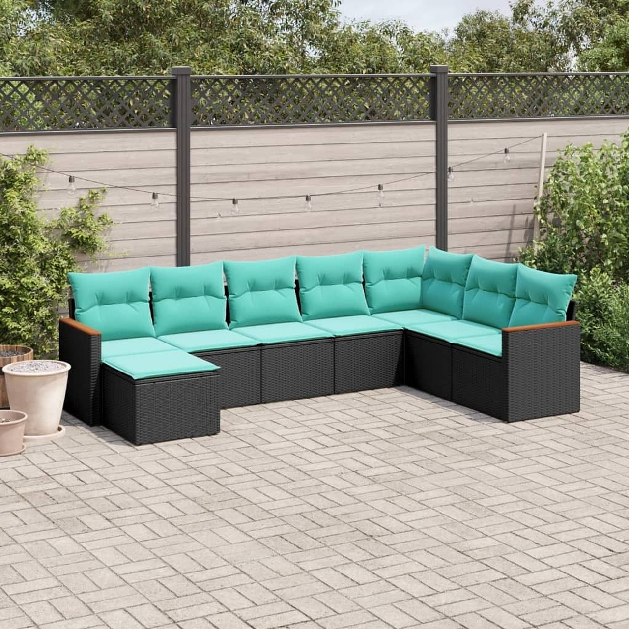  Patio Sofa Set Black, Blue Poly Rattan, Polyester, Steel 8 Piece
