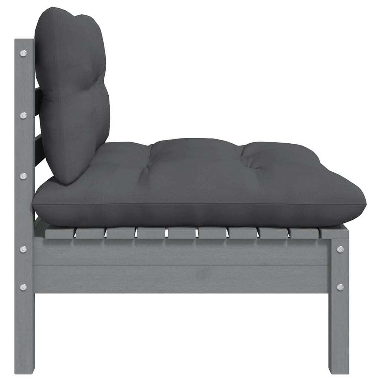  2-seater Garden Sofa 2 Pack Grey Solid Pine Wood, 100% Polyester