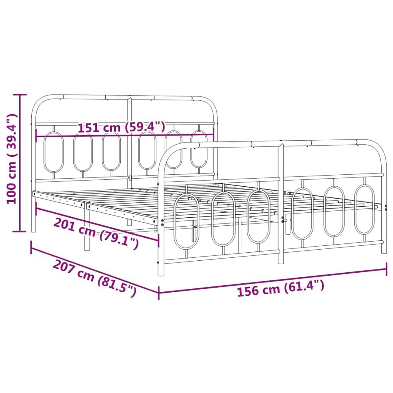  Bed Frame Black Steel Full Bed Frame Rectangular Modern A949-377137