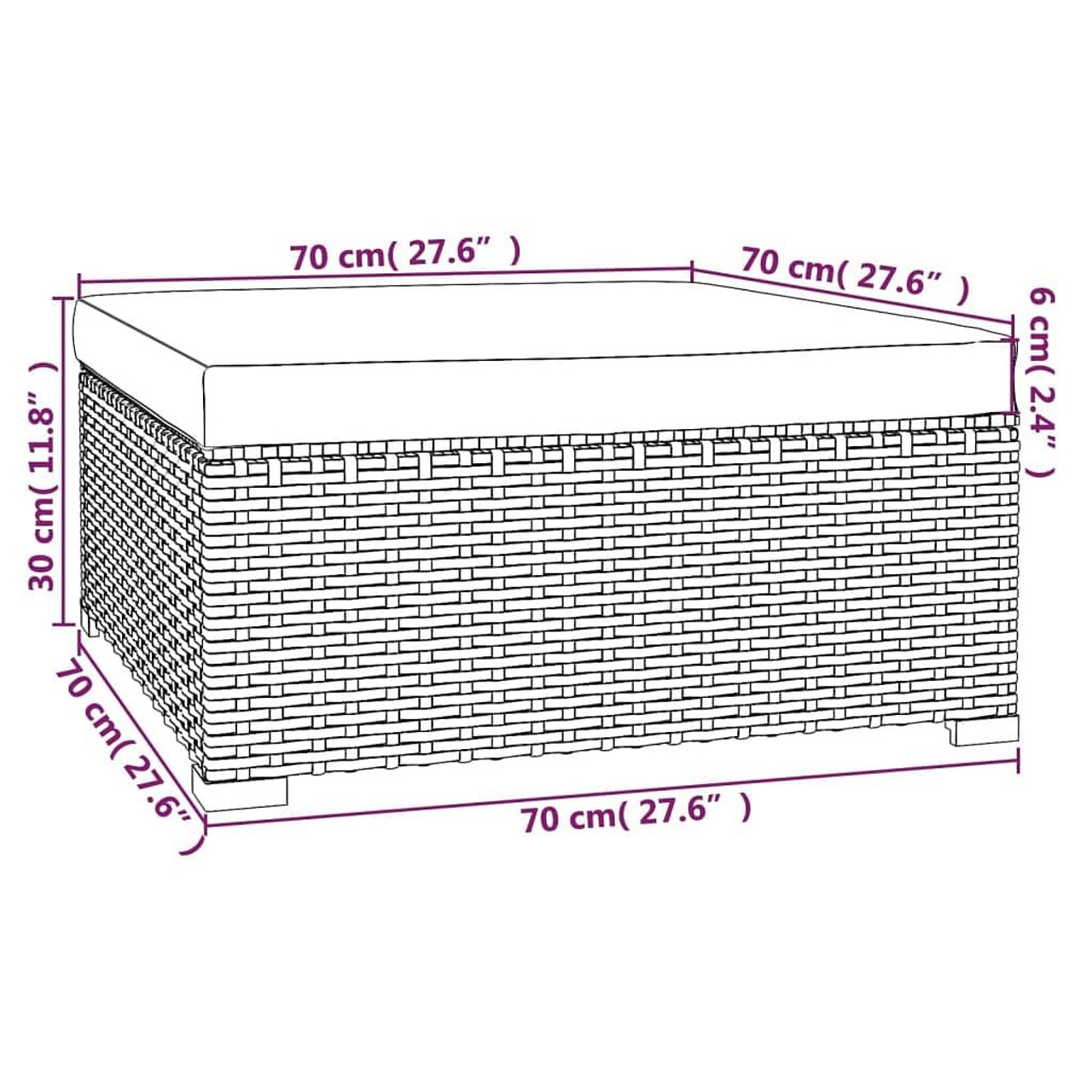  Garden Footrest Brown PE rattan Medium Modular Footrest