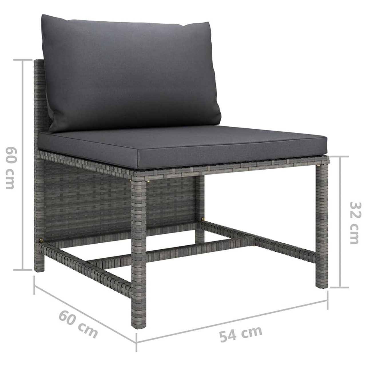  Garden Lounge Set Grey PE Rattan, Powder-Coated Steel Standard