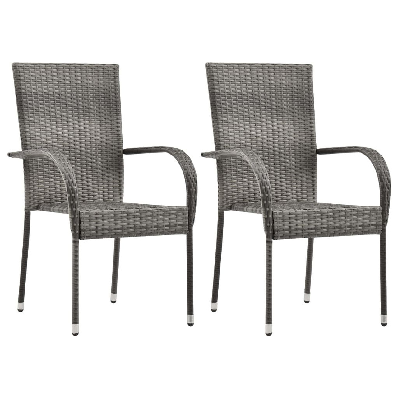  Dining Chair Set of 2 Grey Poly Rattan Standard Stackable