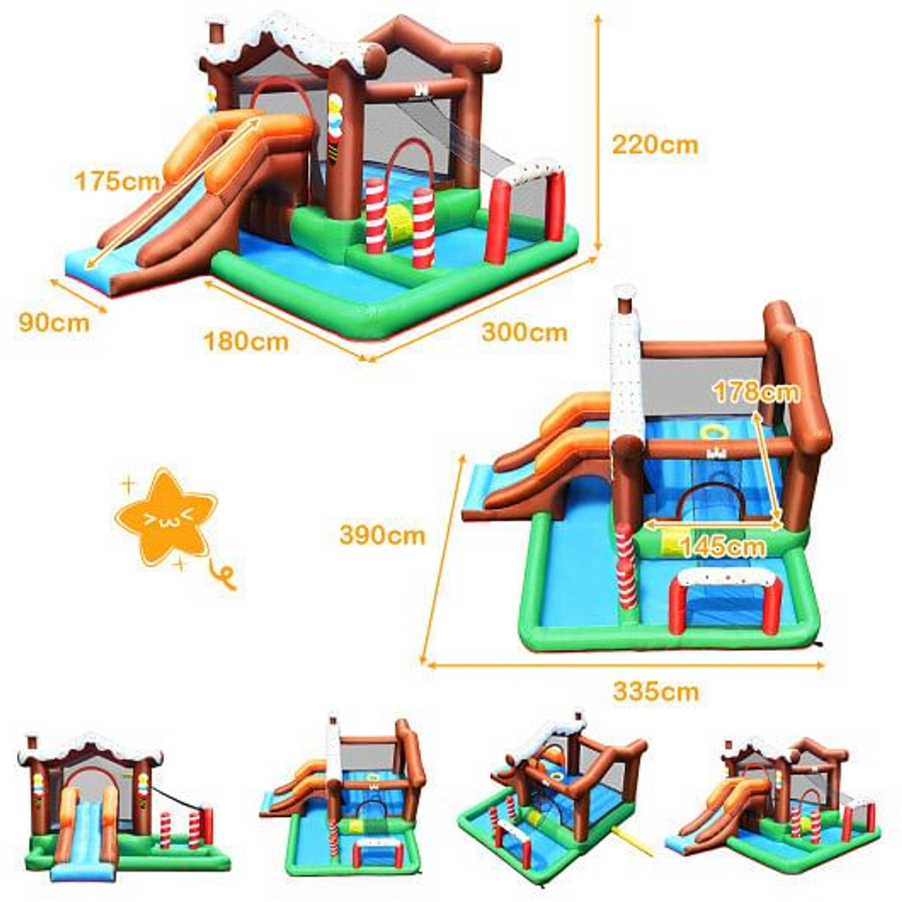 Kids Inflatable Bounce House Jumping Castle Slide Climber Bouncer with 550W Blower - Color: Multico D681-OP70396+ES10150US