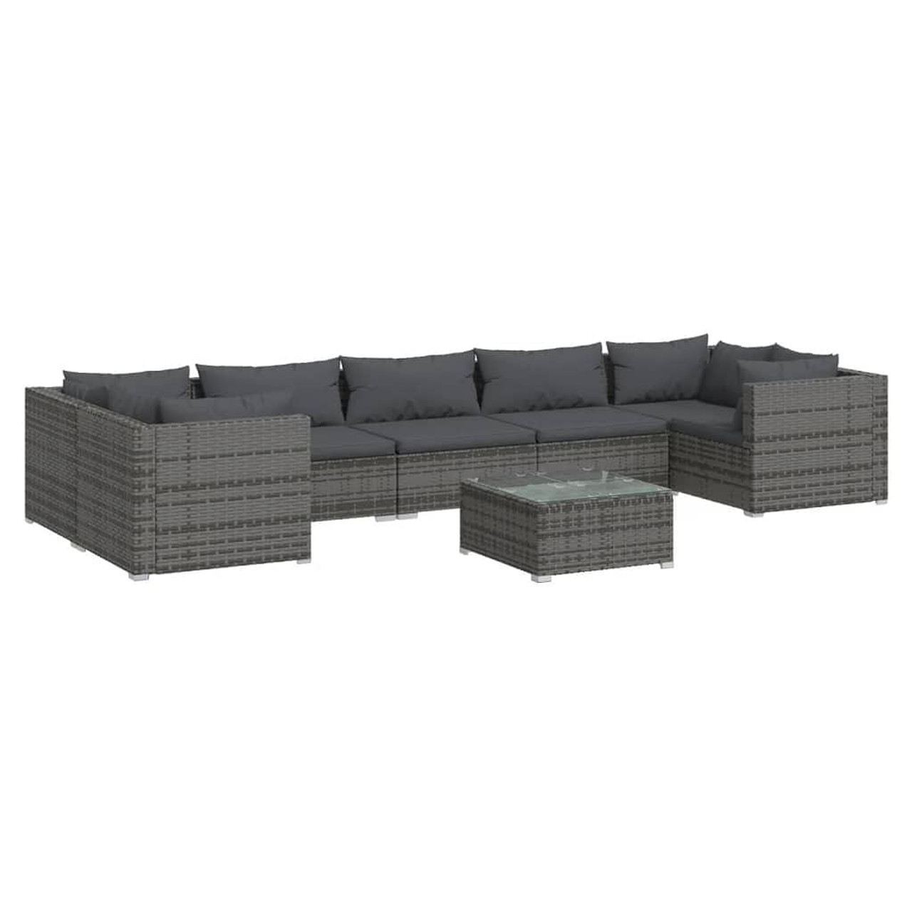  Garden Lounge Set Grey PE rattan, powder-coated steel, plastic, glass