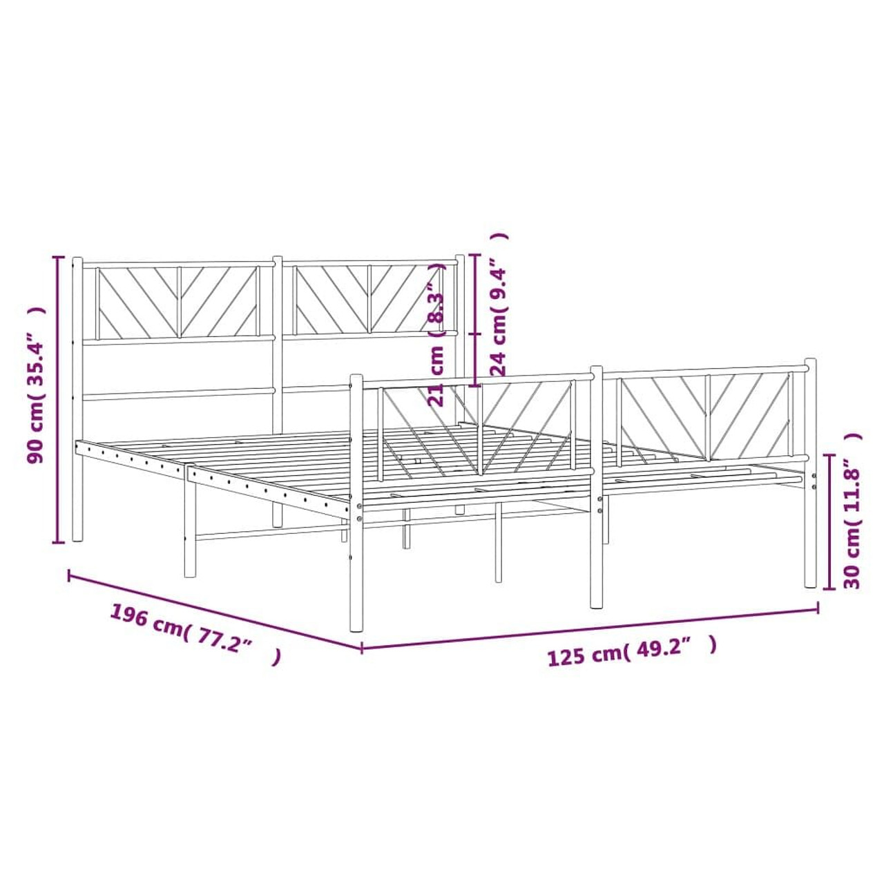 Metal Bed Frame White Powder-Coated Steel Small Double Durable