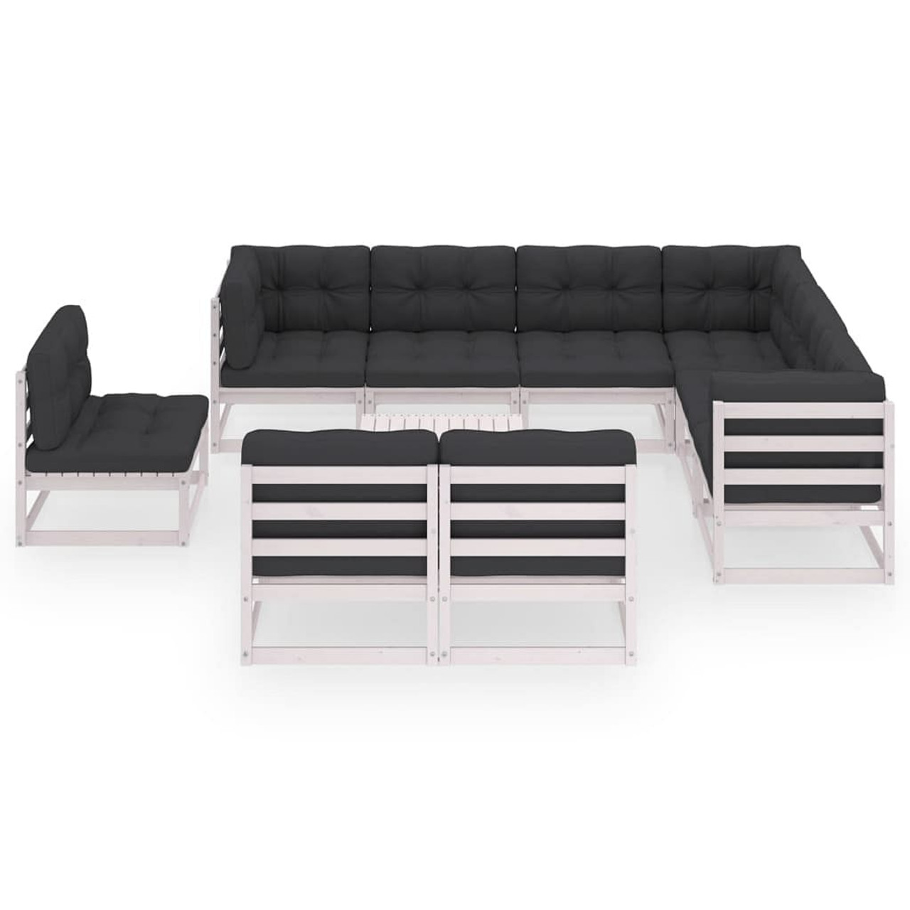  Garden Lounge Set White Solid Pinewood, Fabric (100% Polyester)