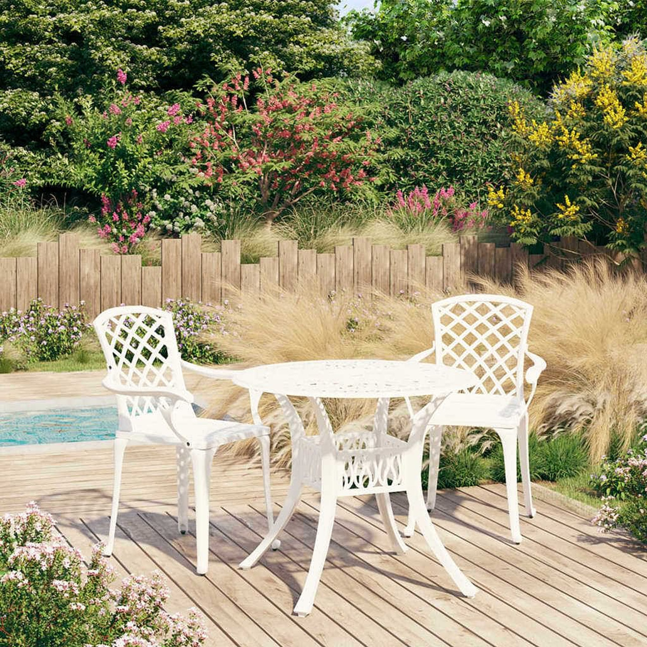  Bistro Set White Cast Aluminum Medium Decorative Inlays