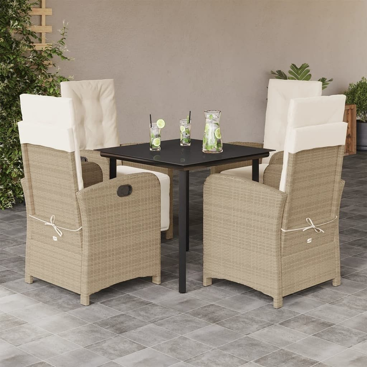  Garden Dining Set Beige PE Rattan Medium Adjustable Footrests