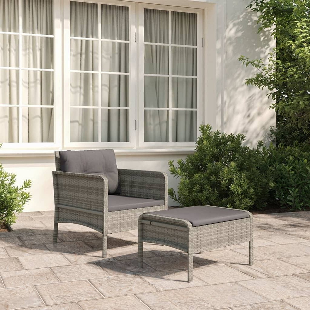  Garden Lounge Set Grey, Dark Grey Poly Rattan, Powder-Coated Steel