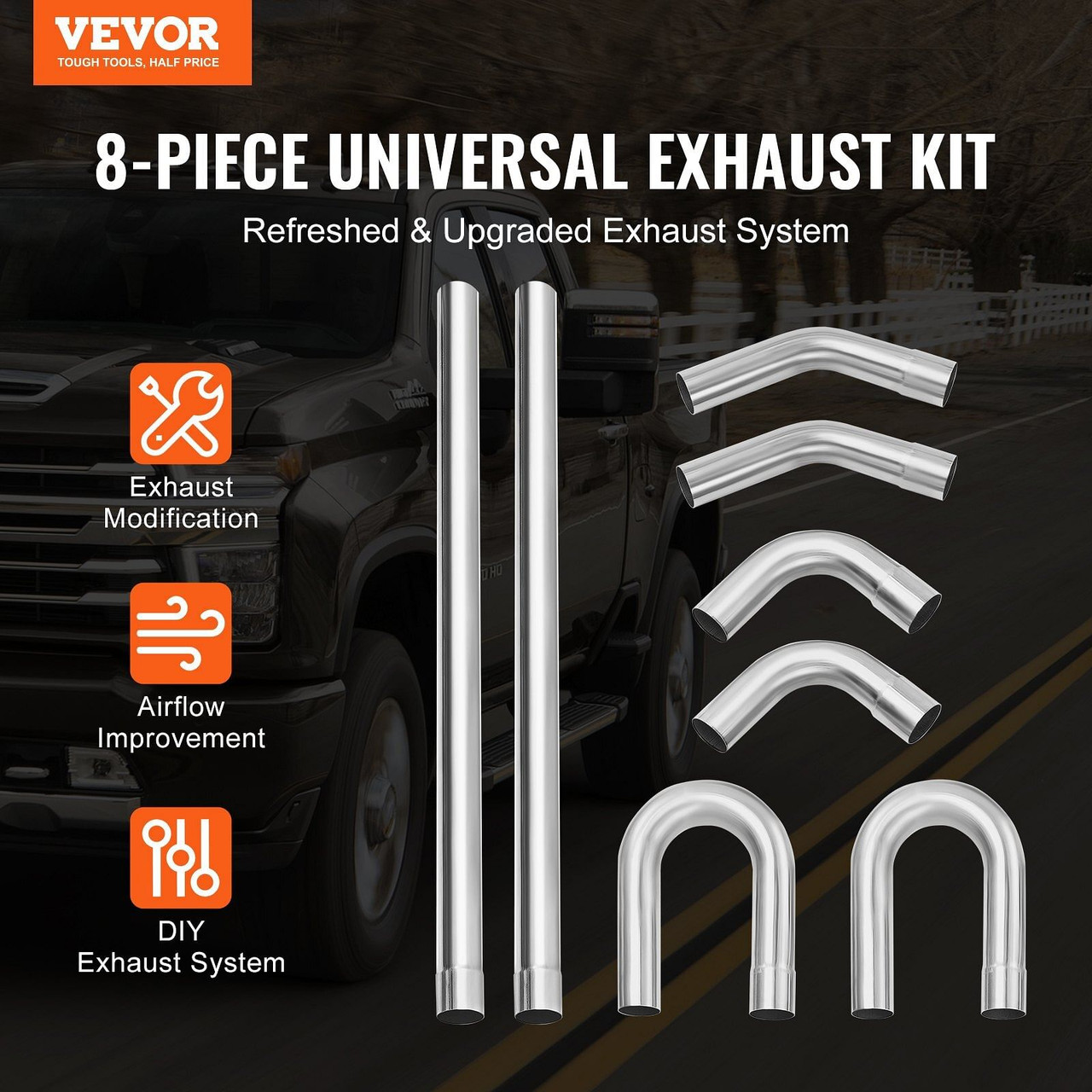 DIY Universal Exhaust Kit 8 Pieces Exhaust Pipe Kit with Slip-Fit Joint E415-DZPQGTJ8PCS2U2FOGV0