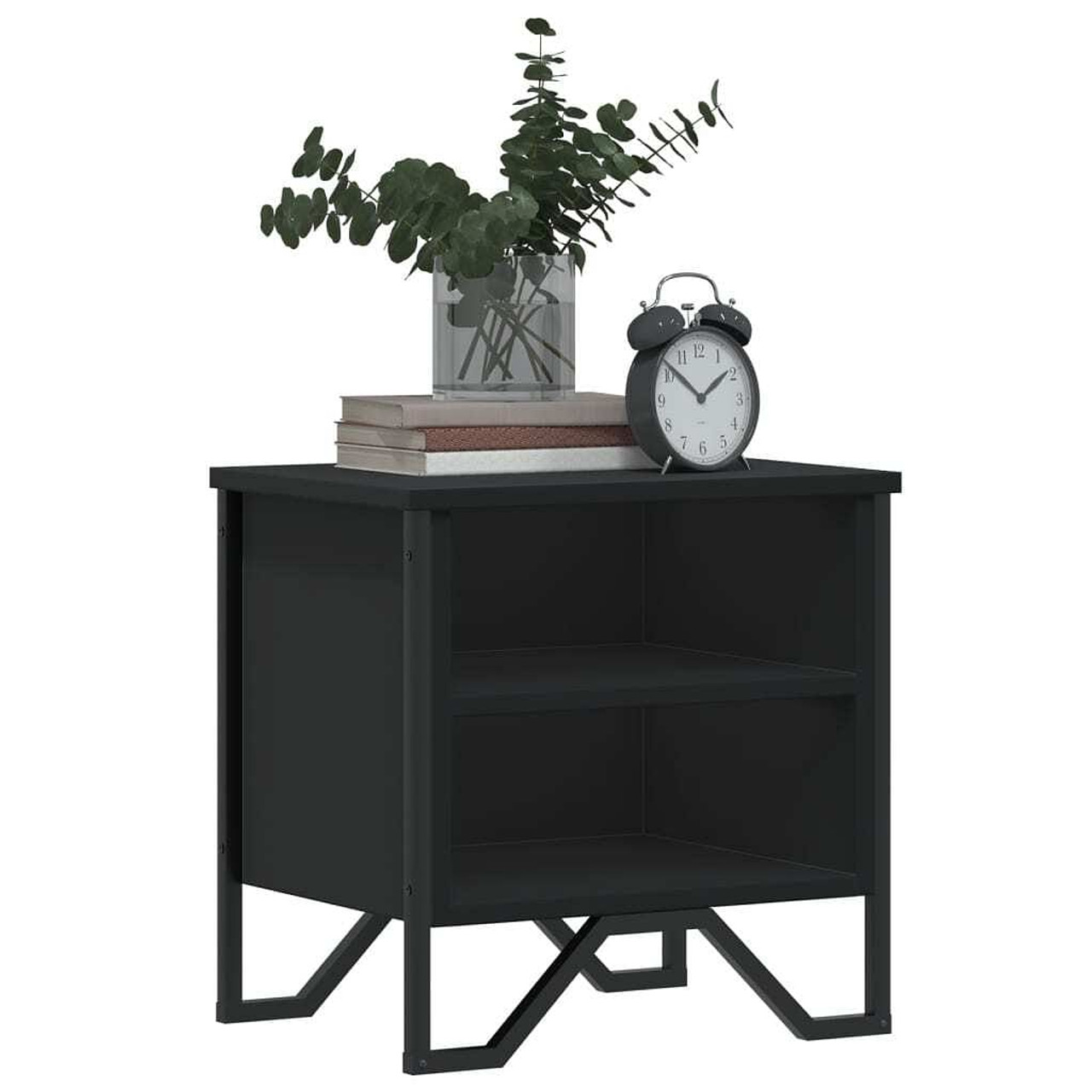  Bedside Cabinet Set of 2 Black Engineered wood, metal