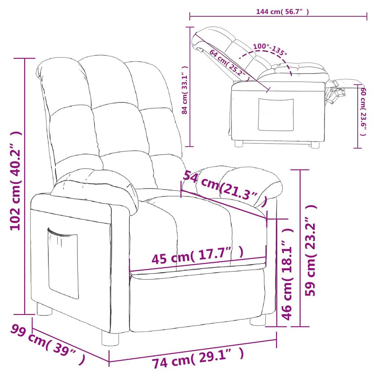  Recliner Chair Cream Fabric (100% polyester), plywood, iron