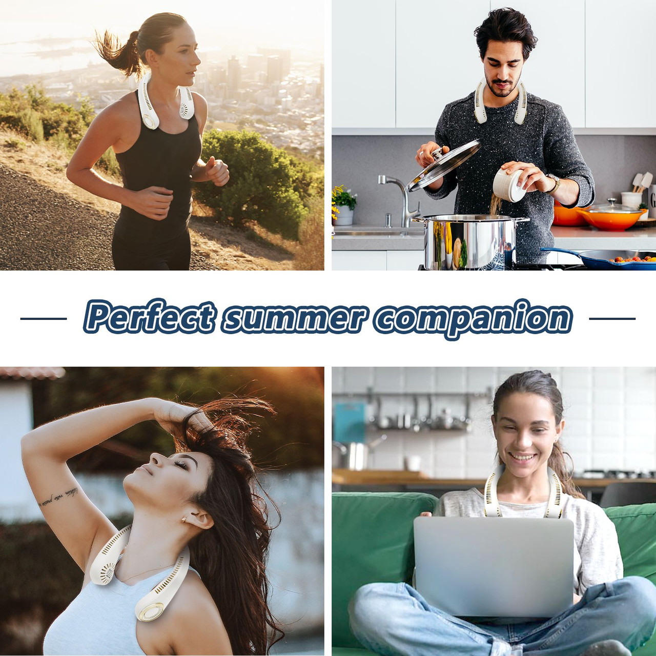 Bladeless Neck Fan with 180° Mountain Wind Cooling -Hands-Free Wearable & Ultra-Quiet, USB Rechargeable for Travel, Gym, Official Perfect Gift for Mamá/Papá-3 Speeds Reduces Neck Sweat