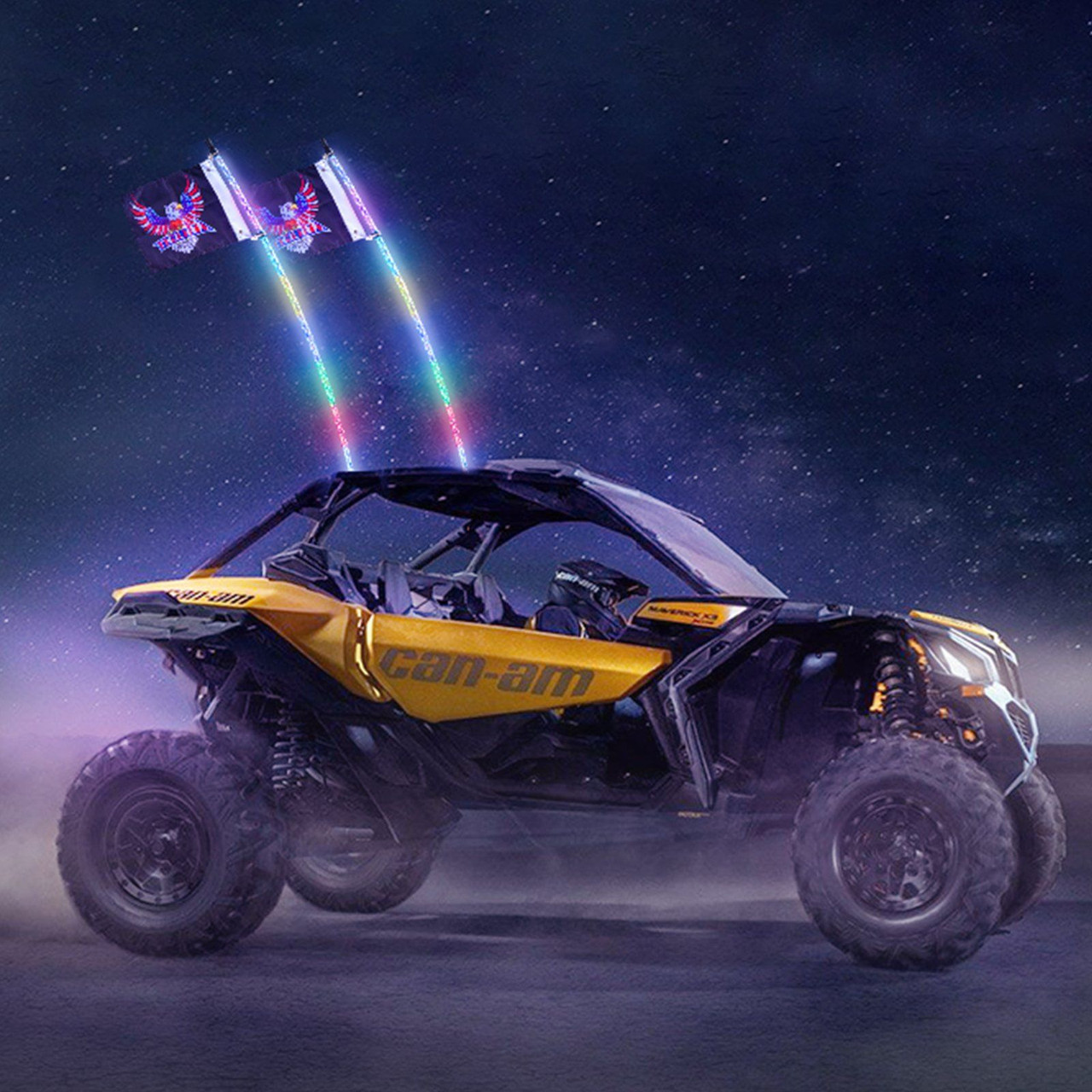 VEVOR 2 PCS 4 FT Whip Light with Spring Base, Led Whip Light with APP & Remote Control, Waterproof 360° Spiral RGB Chasing Lighted Whips with 2 Flags, for UTVs, ATVs, Motorcycles, RZR, Can-am, Go-kart