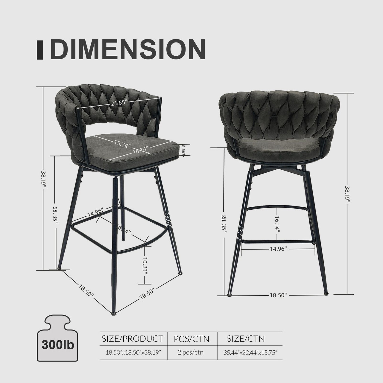 28" 360 Swivel Bar Stools Set of 2 Modern Swivel Bar Chairs, Barstools Counter Height with High Backrest, Easy 3-5 Minute Assembly for Bar, Kitchen, Dining Room